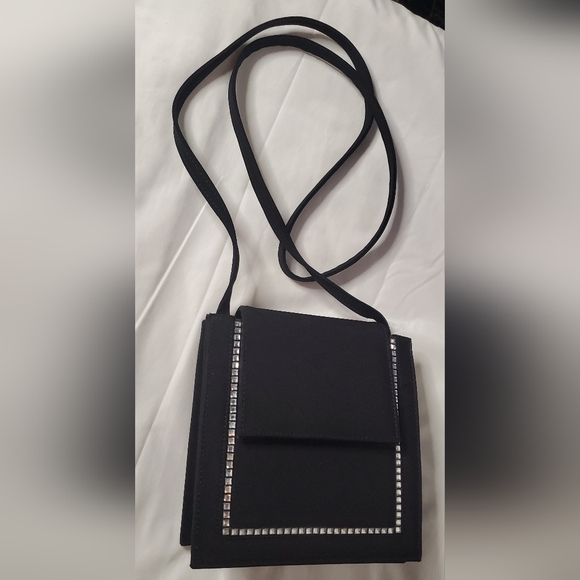 NWT STUART WEITZMAN-Small-black Fabric bag -magnetic snap crossbody evening bag - Picture 6 of 13